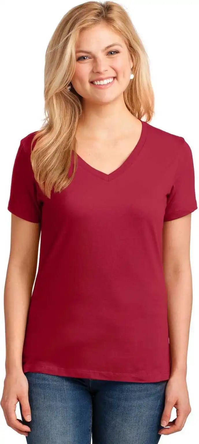 Port & Company Lpc54v Ladies Core Cotton v Neck Tee Red