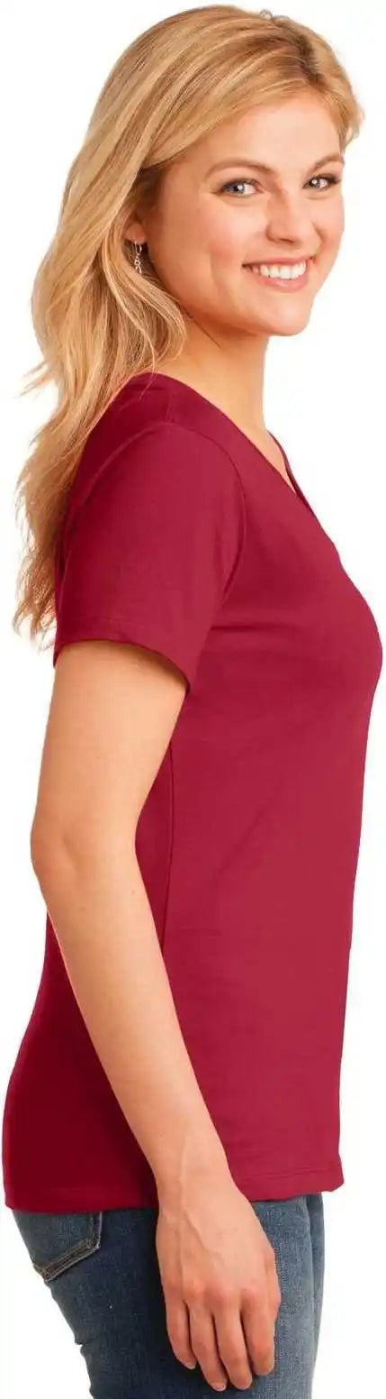Port &amp; Company Lpc54v Ladies Core Cotton V-neck Tee - Red