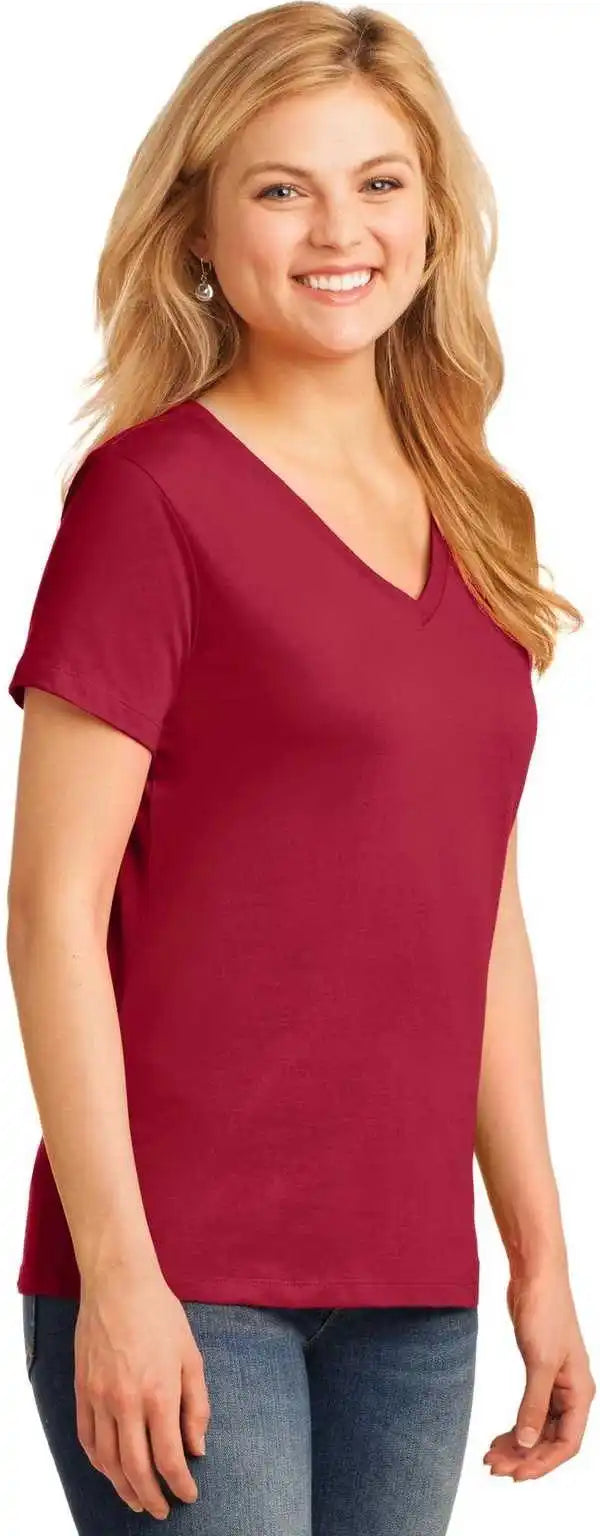 Port &amp; Company Lpc54v Ladies Core Cotton V-neck Tee - Red