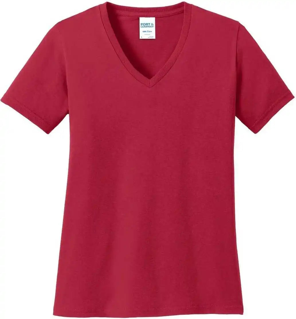 Port &amp; Company Lpc54v Ladies Core Cotton V-neck Tee - Red