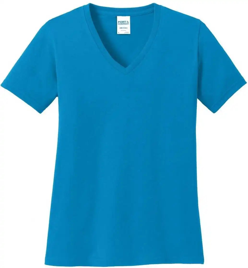 Port &amp; Company Lpc54v Ladies Core Cotton v Neck Tee Sapphire