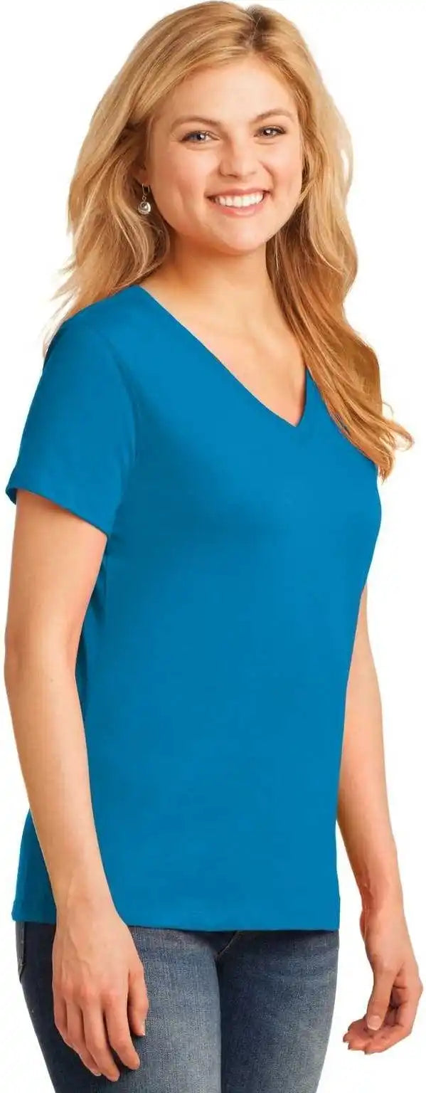 Port &amp; Company Lpc54v Ladies Core Cotton v Neck Tee Sapphire