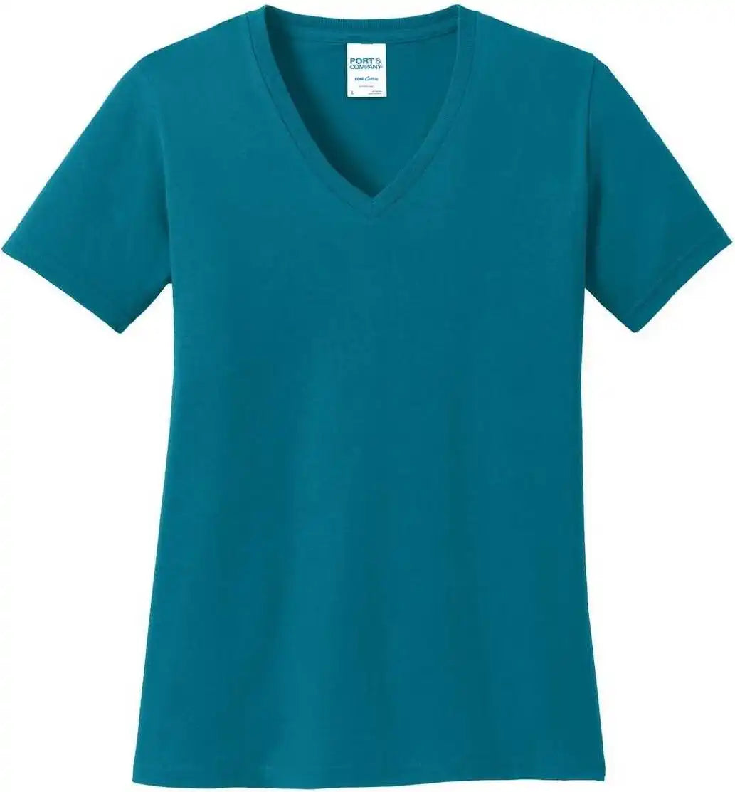 Port &amp; Company Lpc54v Ladies Core Cotton v Neck Tee Teal