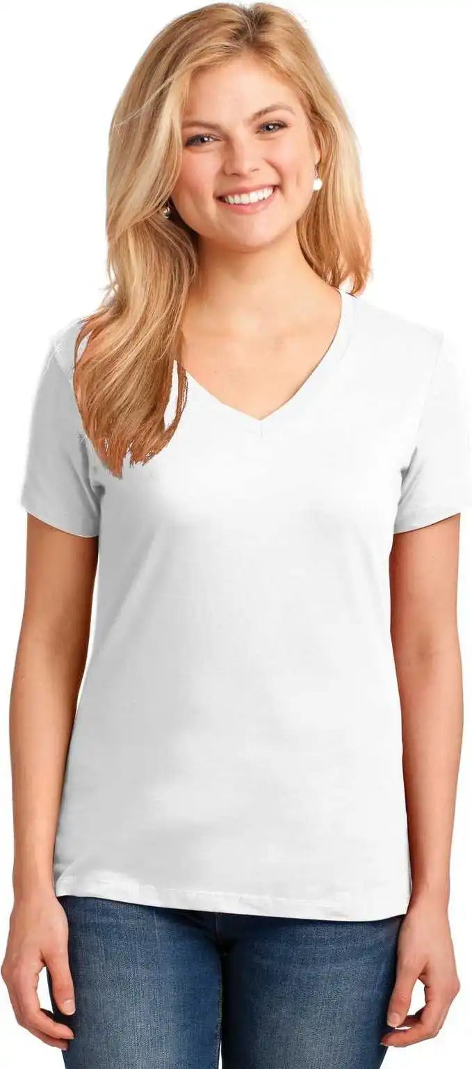 Port & Company Lpc54v Ladies Core Cotton v Neck Tee White