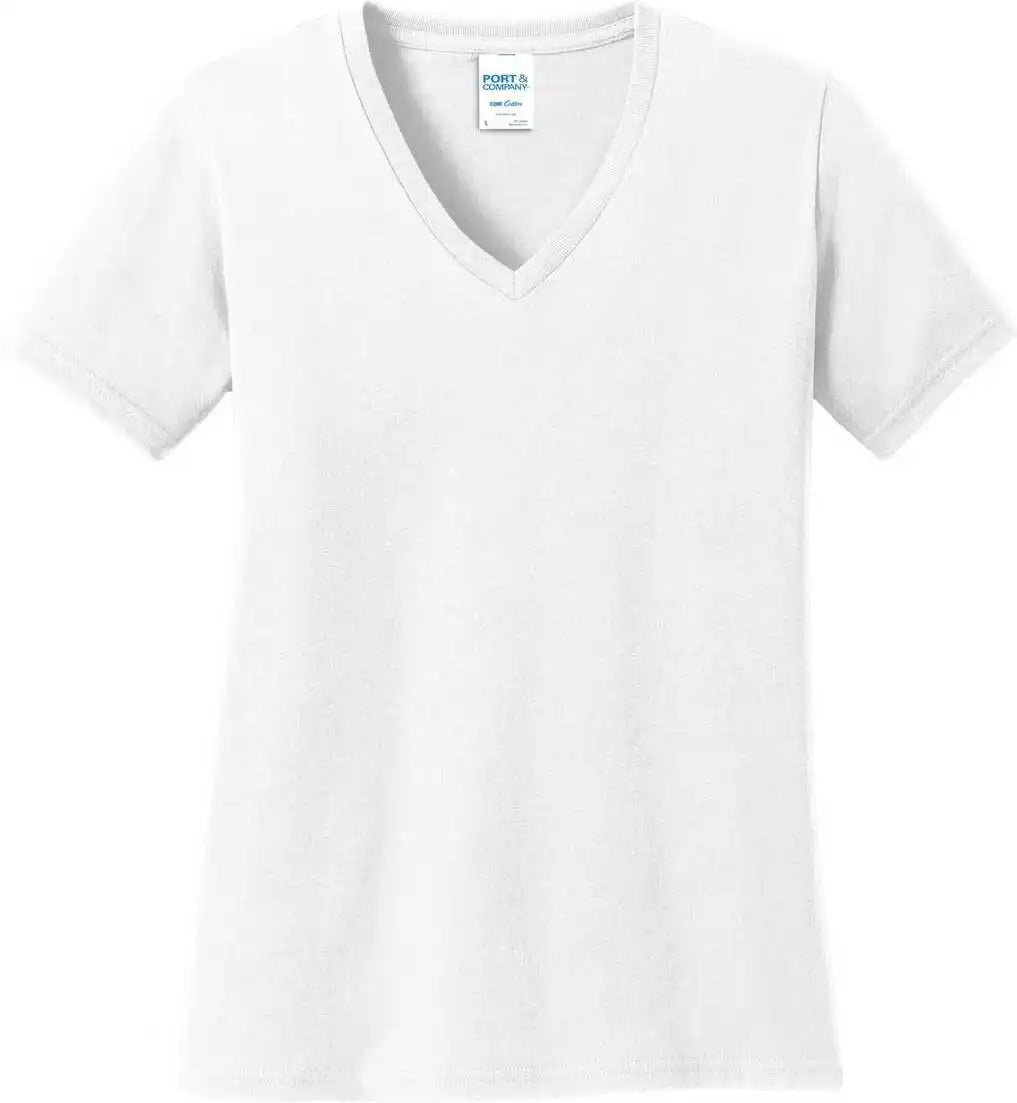 Port &amp; Company Lpc54v Ladies Core Cotton v Neck Tee White