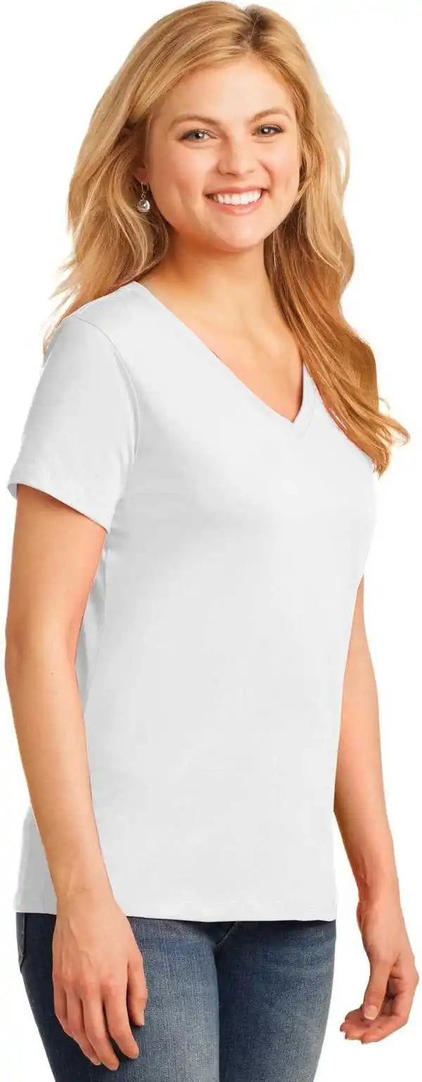Port &amp; Company Lpc54v Ladies Core Cotton v Neck Tee White