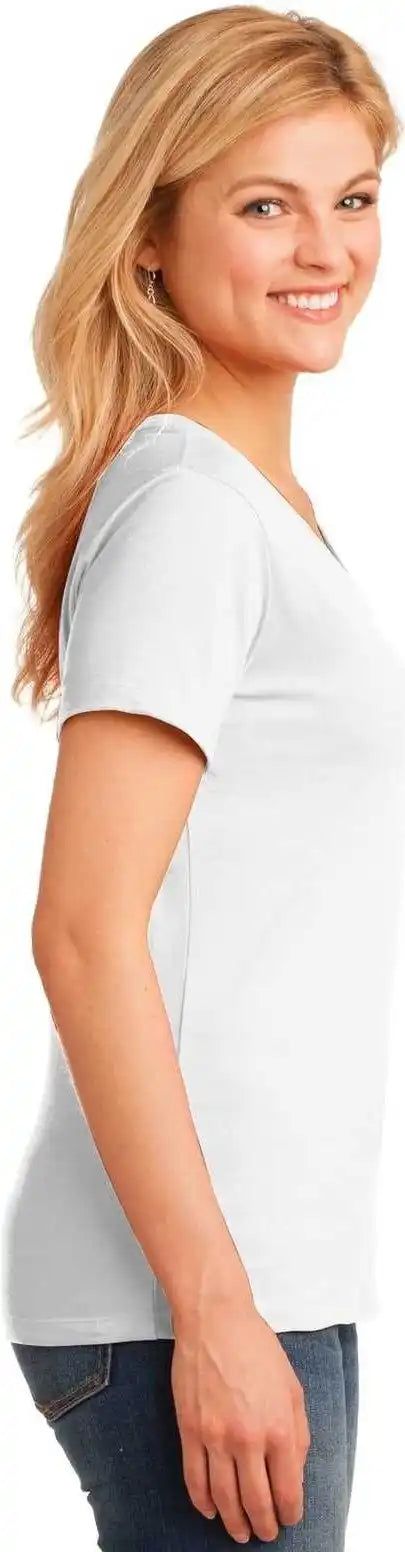Port &amp; Company Lpc54v Ladies Core Cotton v Neck Tee White