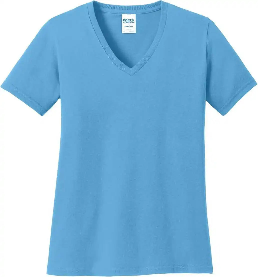 Port & Company Lpc54v Women’s Core Cotton V-neck Tee - Aquatic Blue
