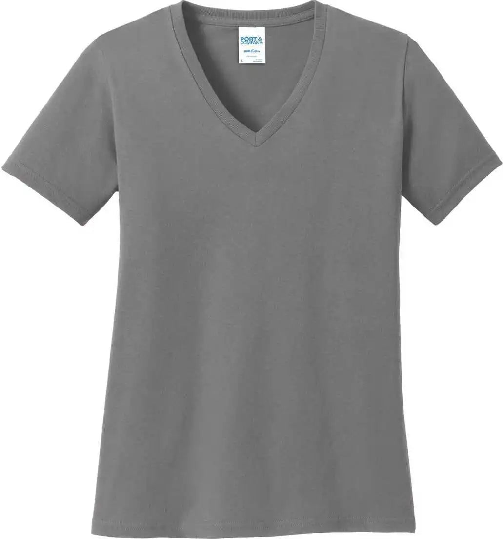 Port & Company Lpc54v Women’s Core Cotton V-neck Tee - Medium Grey