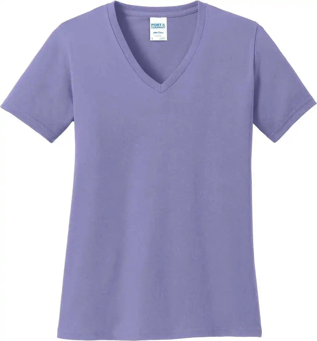 Port &amp; Company Lpc54v Women’s Core Cotton V-neck Tee - Violet