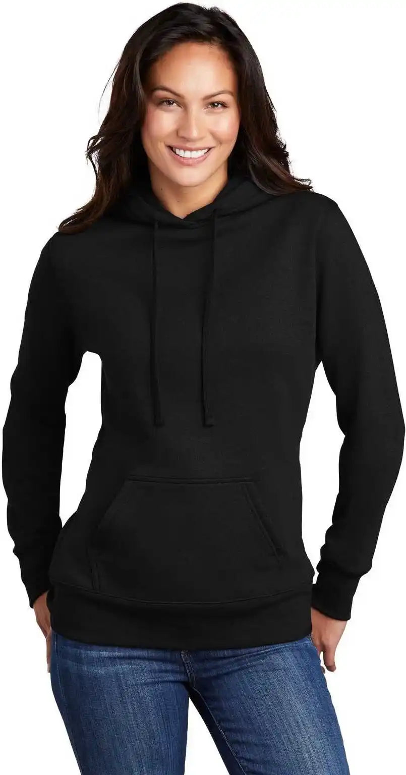 Port &amp; Company Lpc78h Ladies Core Fleece Pullover Hooded Sweatshirt Jet Black
