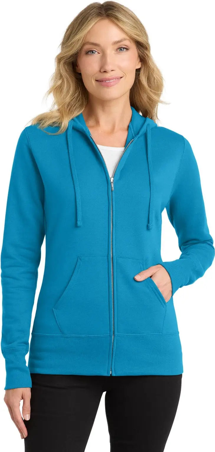 Port & Company Lpc78zh co Women’s Core Fleece Full-zip Hooded Sweatshirt - Neon Blue - Ladies Xs