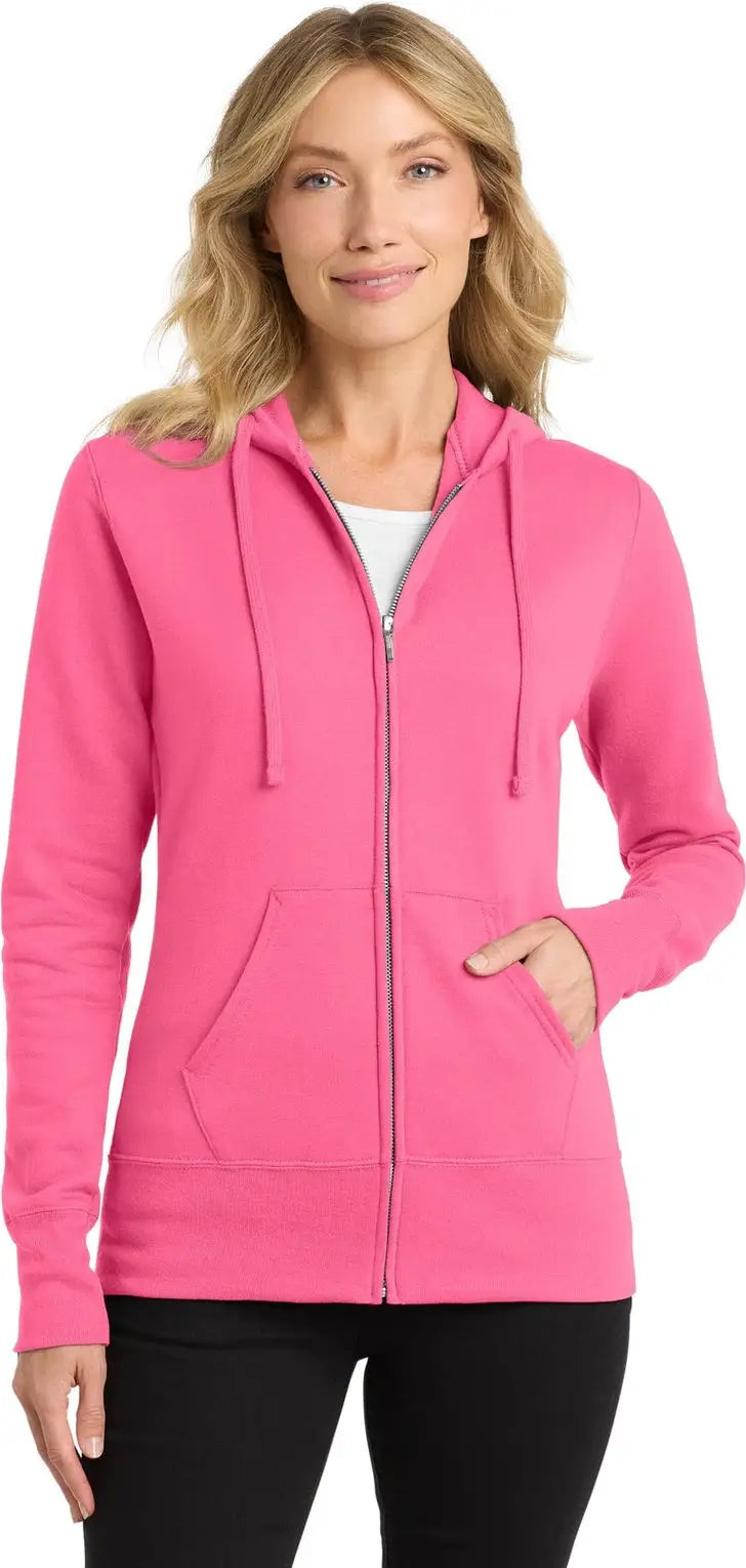 Port & Company Lpc78zh co Women’s Core Fleece Full-zip Hooded Sweatshirt - Neon Pink - Ladies Xs