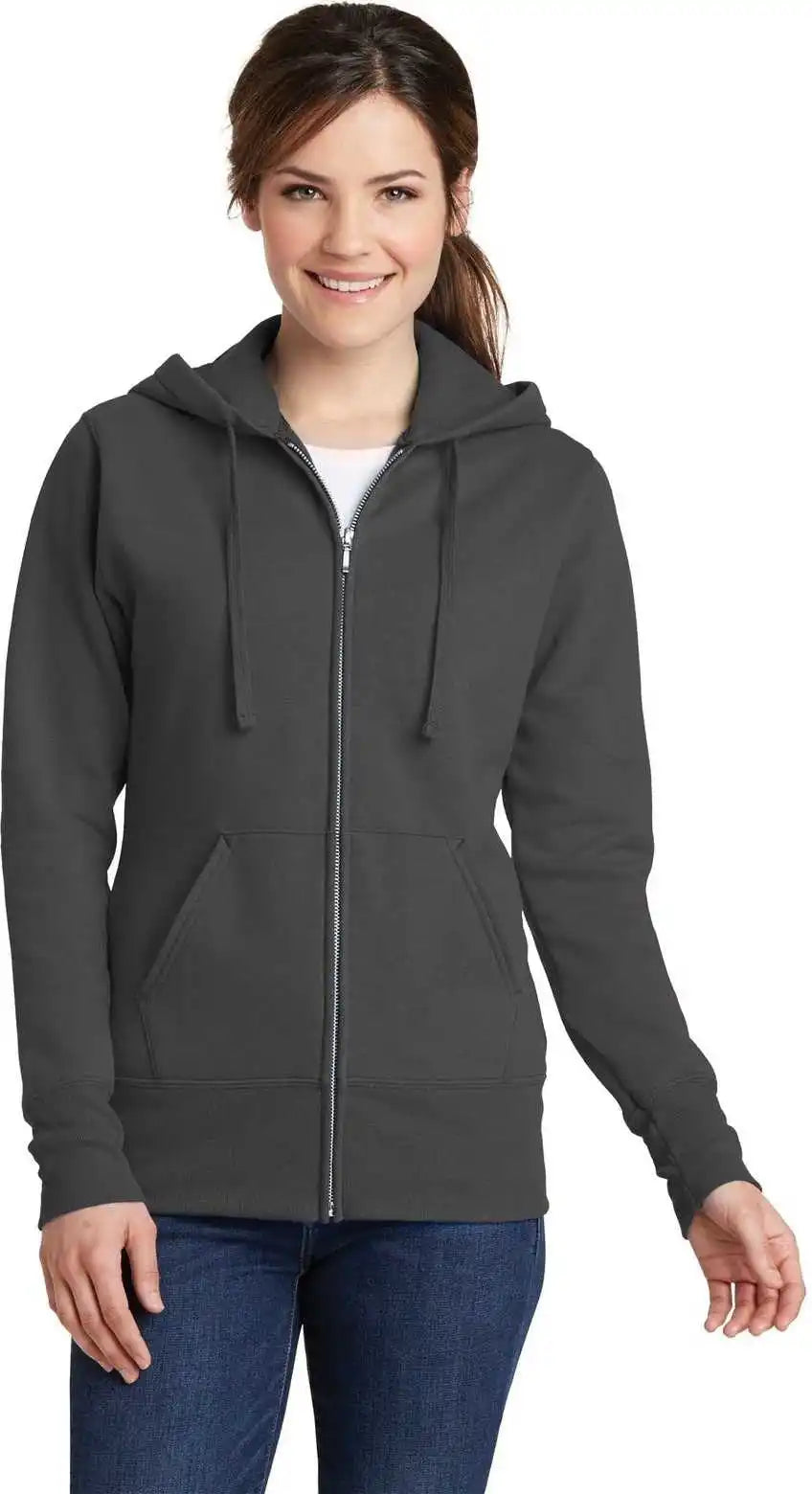 Port &amp; Company Lpc78zh Ladies Core Fleece Full-zip Hooded Sweatshirt - Charcoal