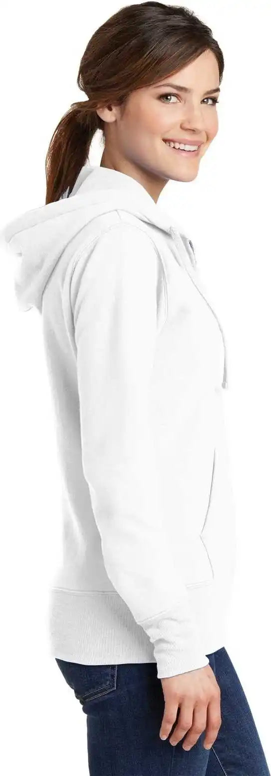 Port &amp; Company Lpc78zh Ladies Core Fleece Full-zip Hooded Sweatshirt - White