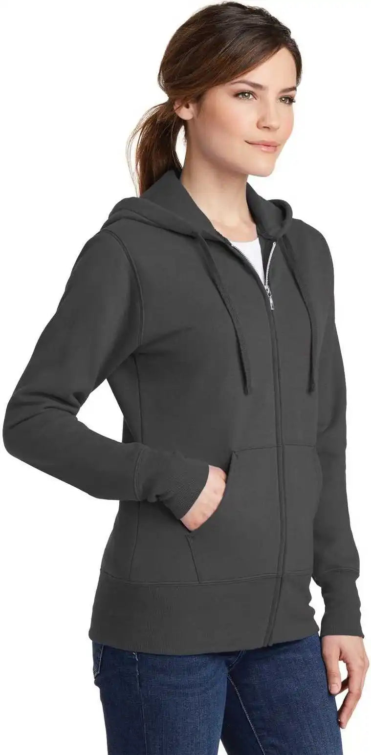 Port &amp; Company Lpc78zh Ladies Core Fleece Full-zip Hooded Sweatshirt - Charcoal