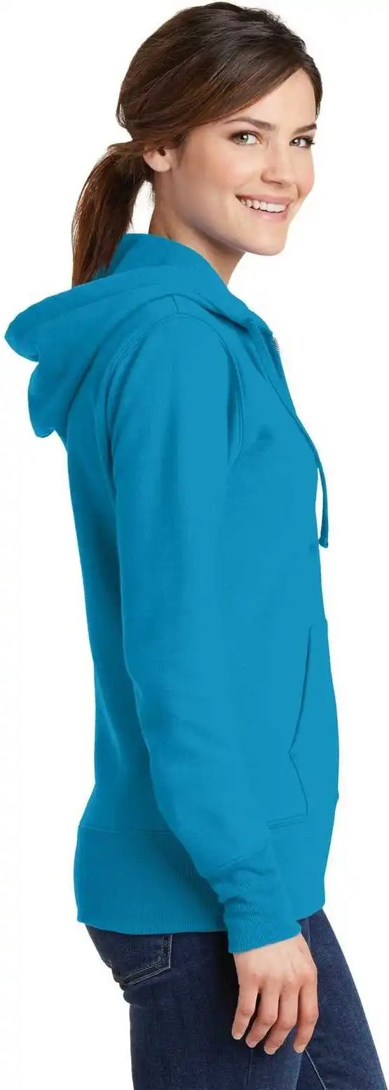 Port &amp; Company Lpc78zh Ladies Core Fleece Full-zip Hooded Sweatshirt - Neon Blue