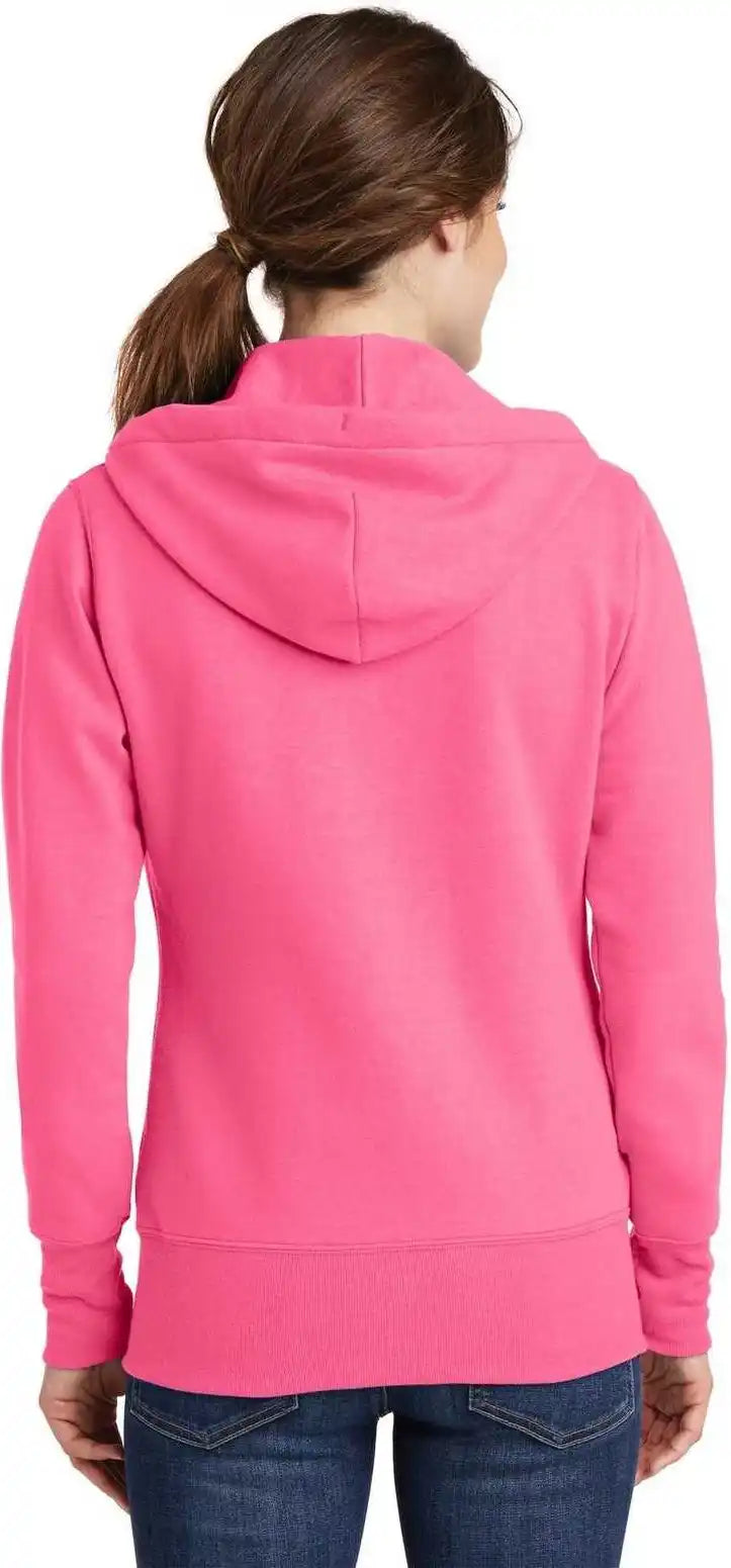 Port &amp; Company Lpc78zh Ladies Core Fleece Full Zip Hooded Sweatshirt Neon Pink