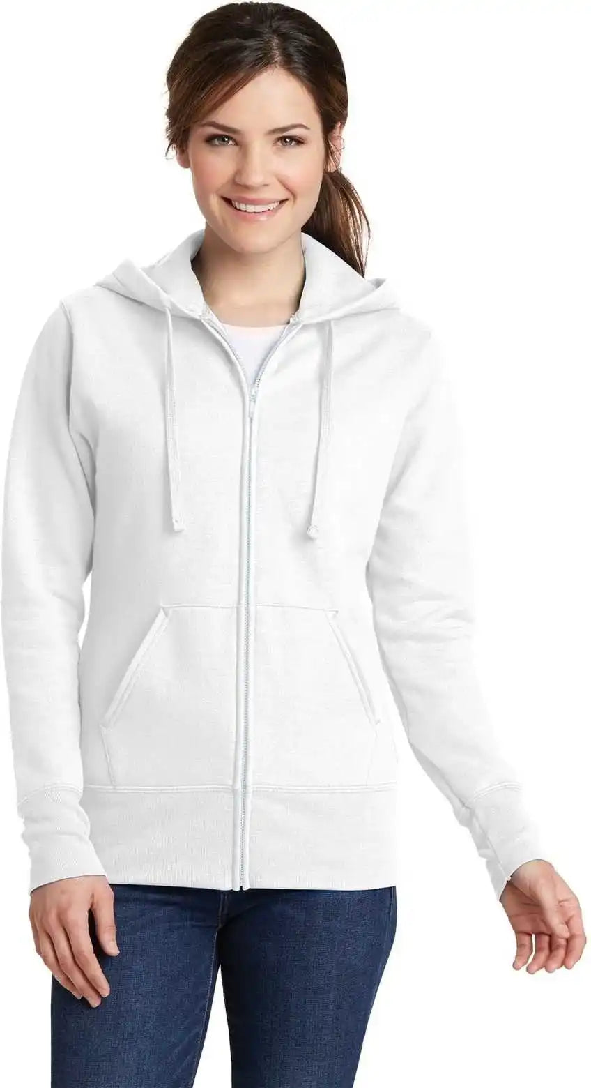 Port &amp; Company Lpc78zh Ladies Core Fleece Full-zip Hooded Sweatshirt - White