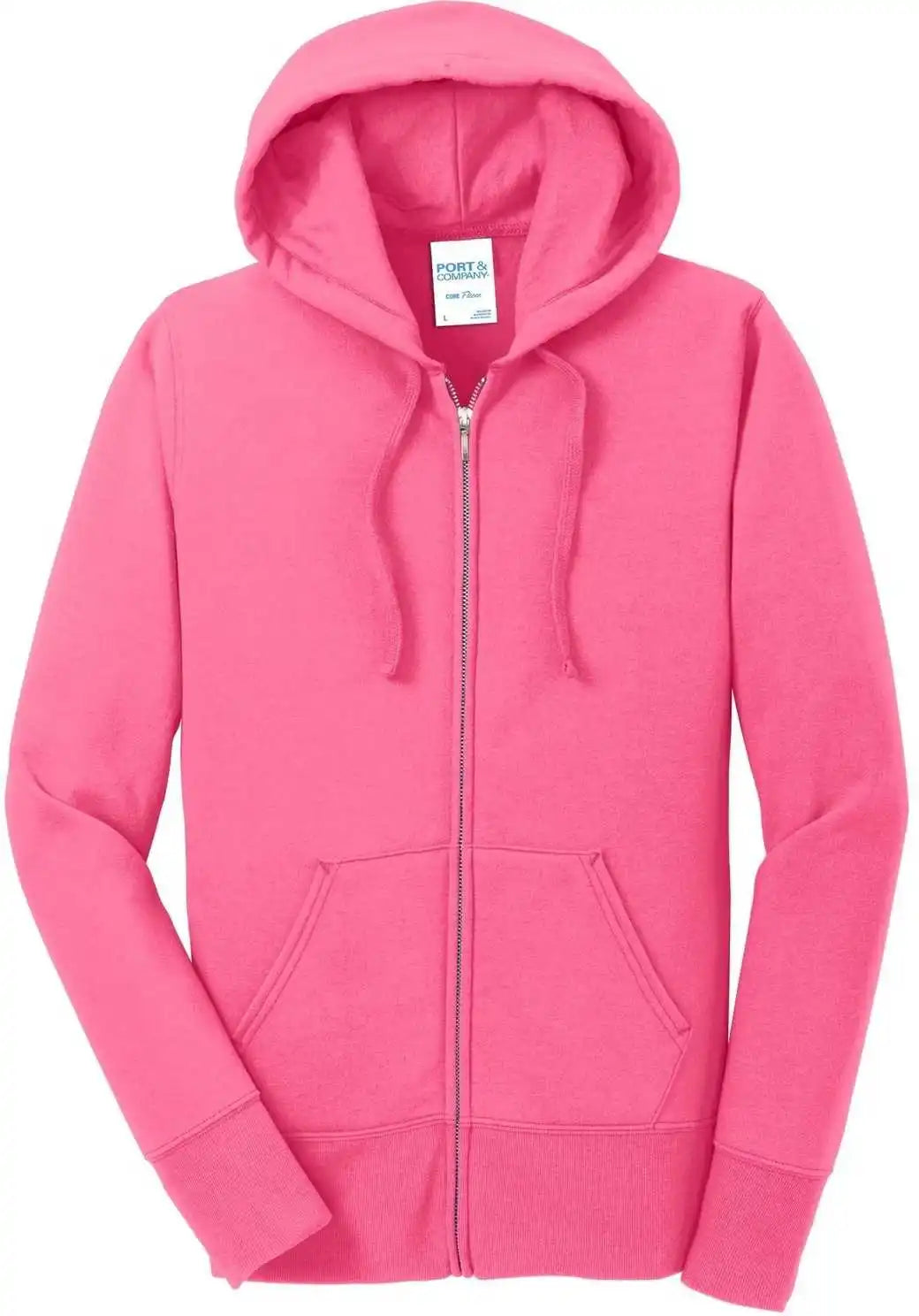 Port &amp; Company Lpc78zh Ladies Core Fleece Full Zip Hooded Sweatshirt Neon Pink