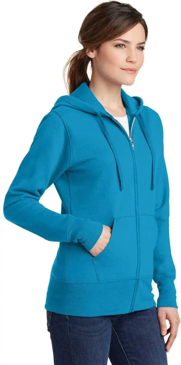 Port &amp; Company Lpc78zh Ladies Core Fleece Full-zip Hooded Sweatshirt - Neon Blue