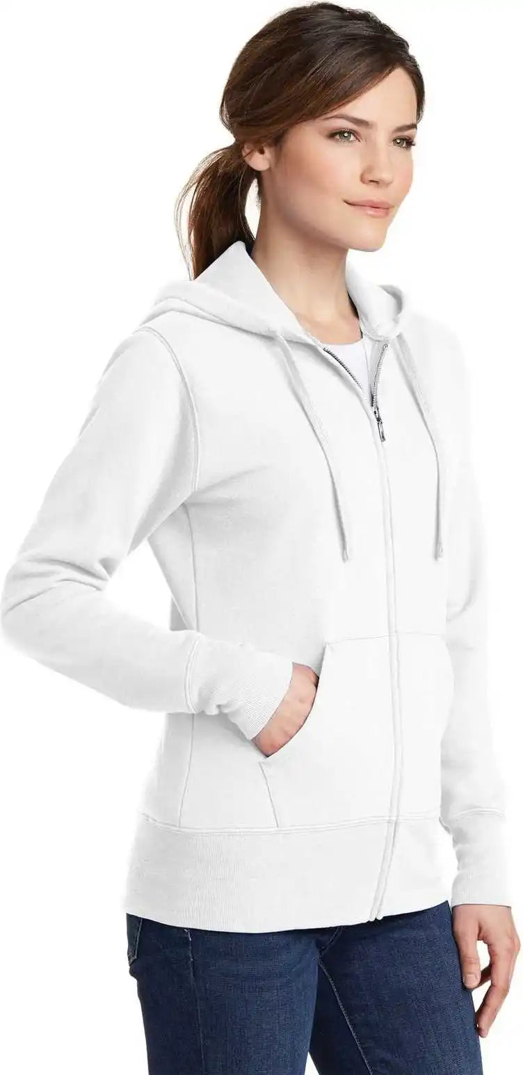 Port &amp; Company Lpc78zh Ladies Core Fleece Full-zip Hooded Sweatshirt - White