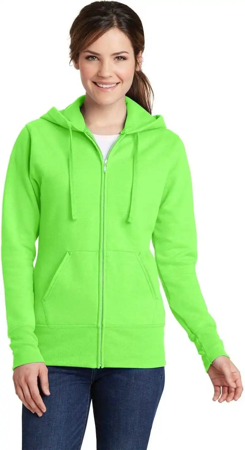 Port & Company Lpc78zh Ladies Core Fleece Full-zip Hooded Sweatshirt - Neon Green