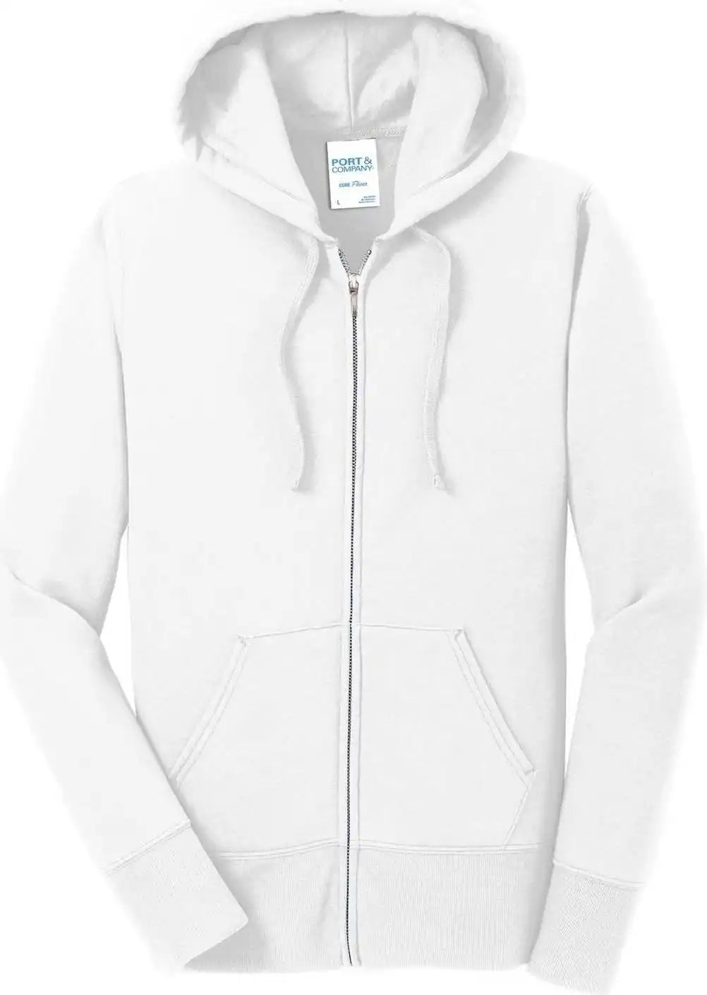 Port &amp; Company Lpc78zh Ladies Core Fleece Full-zip Hooded Sweatshirt - White