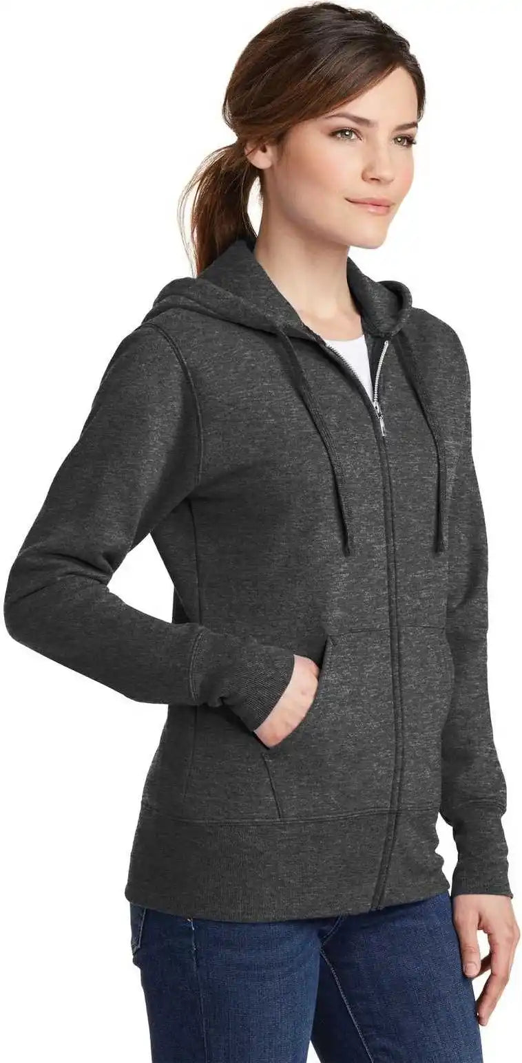 Port &amp; Company Lpc78zh Ladies Core Fleece Full Zip Hooded Sweatshirt Dark Heather Gray