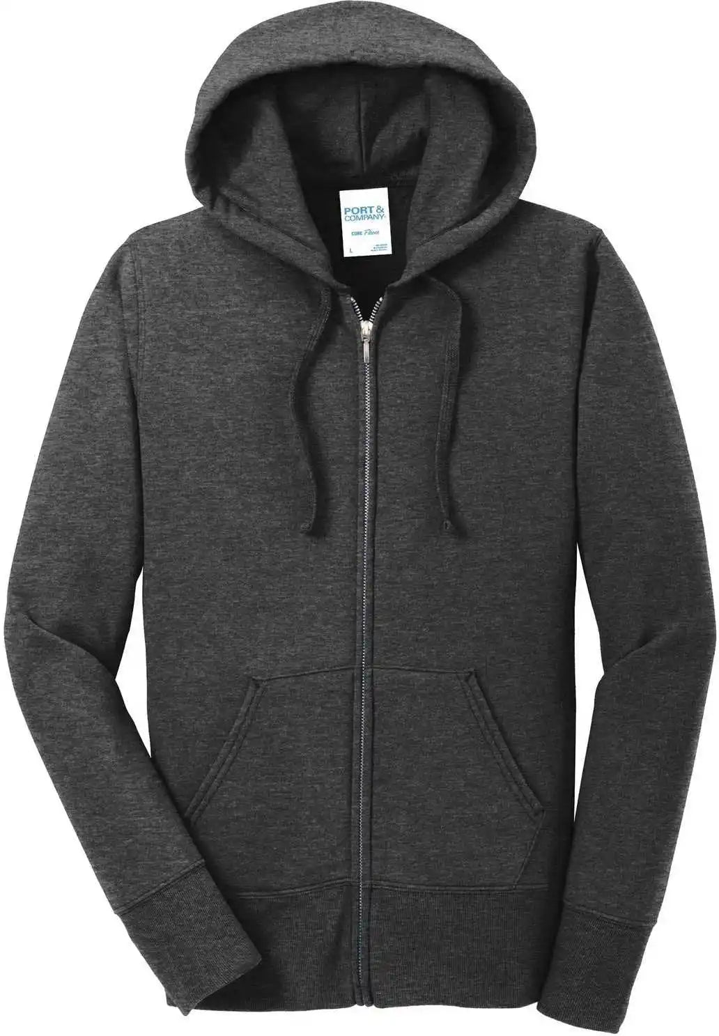 Port &amp; Company Lpc78zh Ladies Core Fleece Full Zip Hooded Sweatshirt Dark Heather Gray
