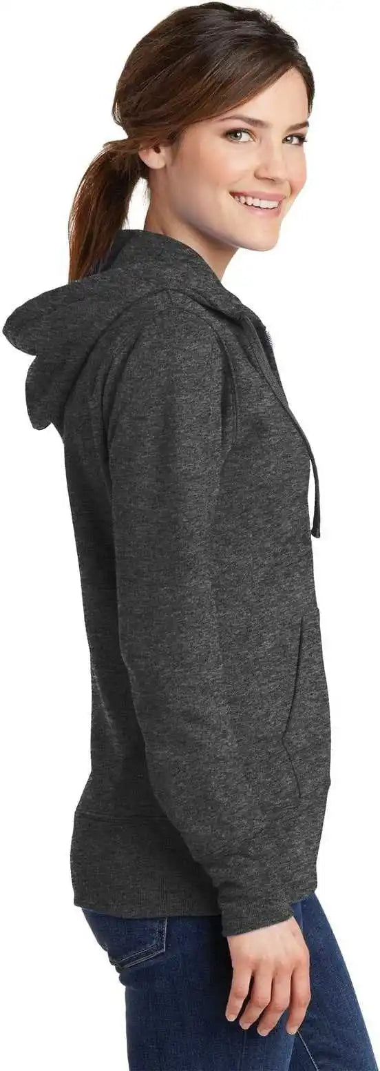 Port &amp; Company Lpc78zh Ladies Core Fleece Full Zip Hooded Sweatshirt Dark Heather Gray