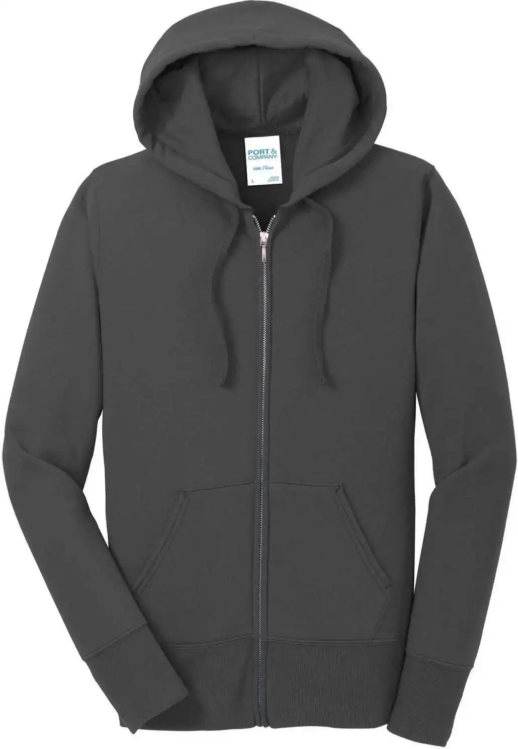 Port &amp; Company Lpc78zh Ladies Core Fleece Full-zip Hooded Sweatshirt - Charcoal