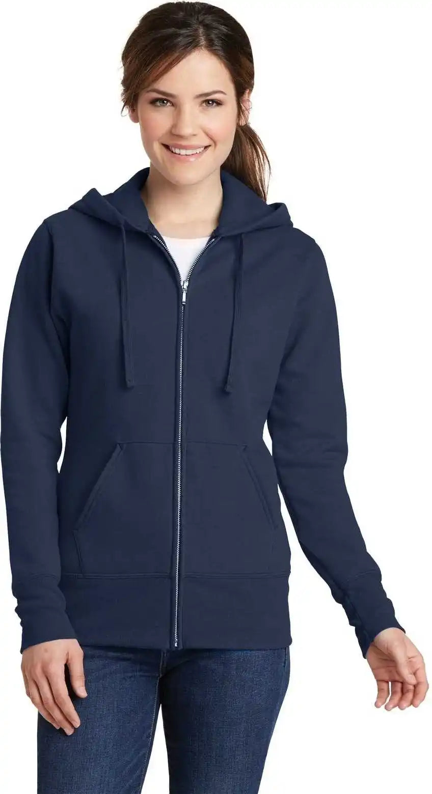 Port & Company Lpc78zh Ladies Core Fleece Full-zip Hooded Sweatshirt - Navy