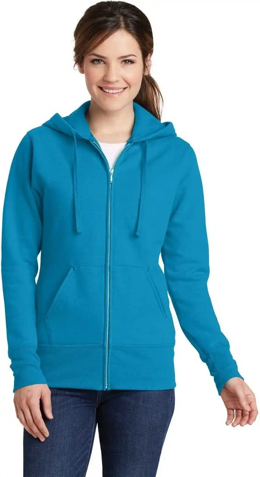 Port &amp; Company Lpc78zh Ladies Core Fleece Full-zip Hooded Sweatshirt - Neon Blue