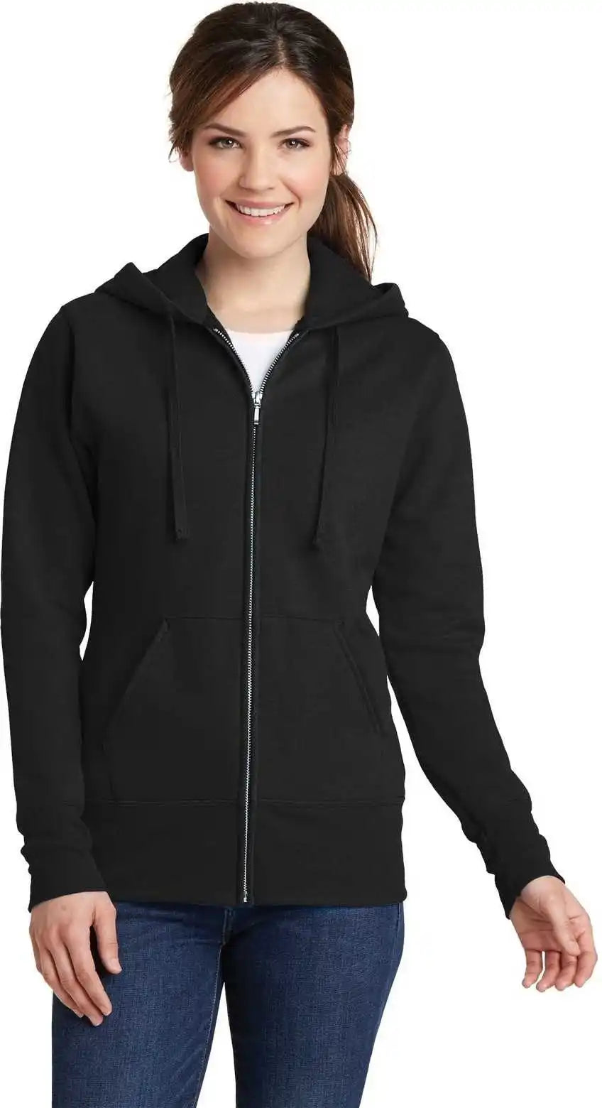 Port & Company Lpc78zh Ladies Core Fleece Full-zip Hooded Sweatshirt - Jet Black