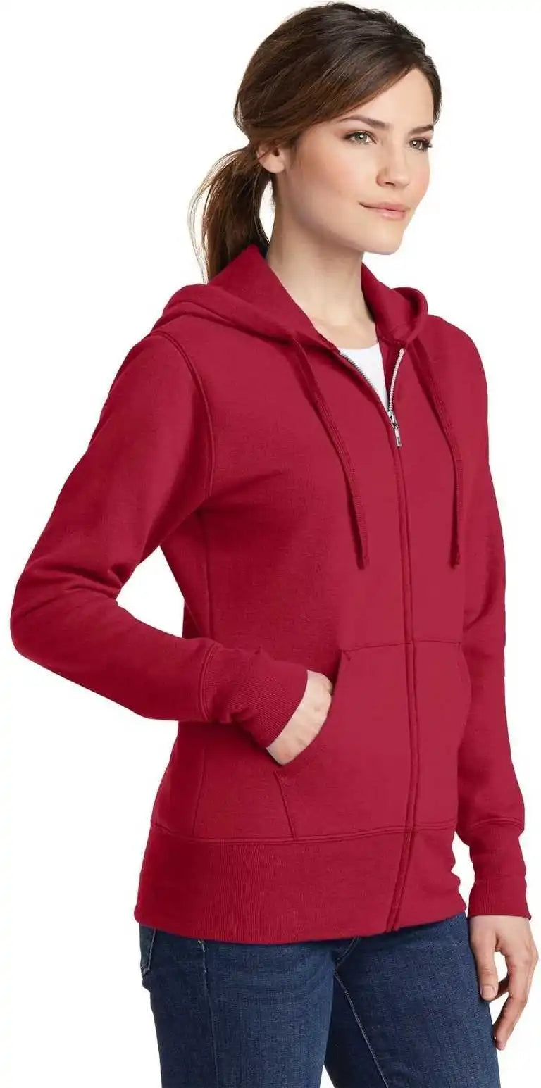 Port &amp; Company Lpc78zh Ladies Core Fleece Full Zip Hooded Sweatshirt Red