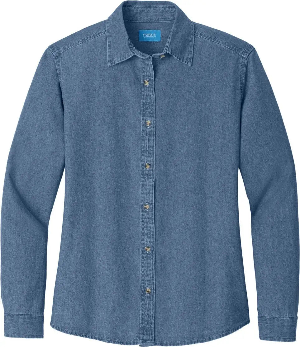 Port & Company Lsp10 co Women’s Long Sleeve Value Denim Shirt - Faded Blue