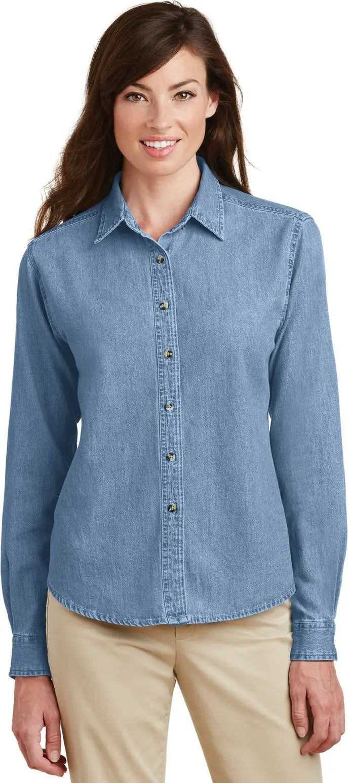 Port & Company Lsp10 co Women’s Long Sleeve Value Denim Shirt - Faded Blue - Ladies Xs