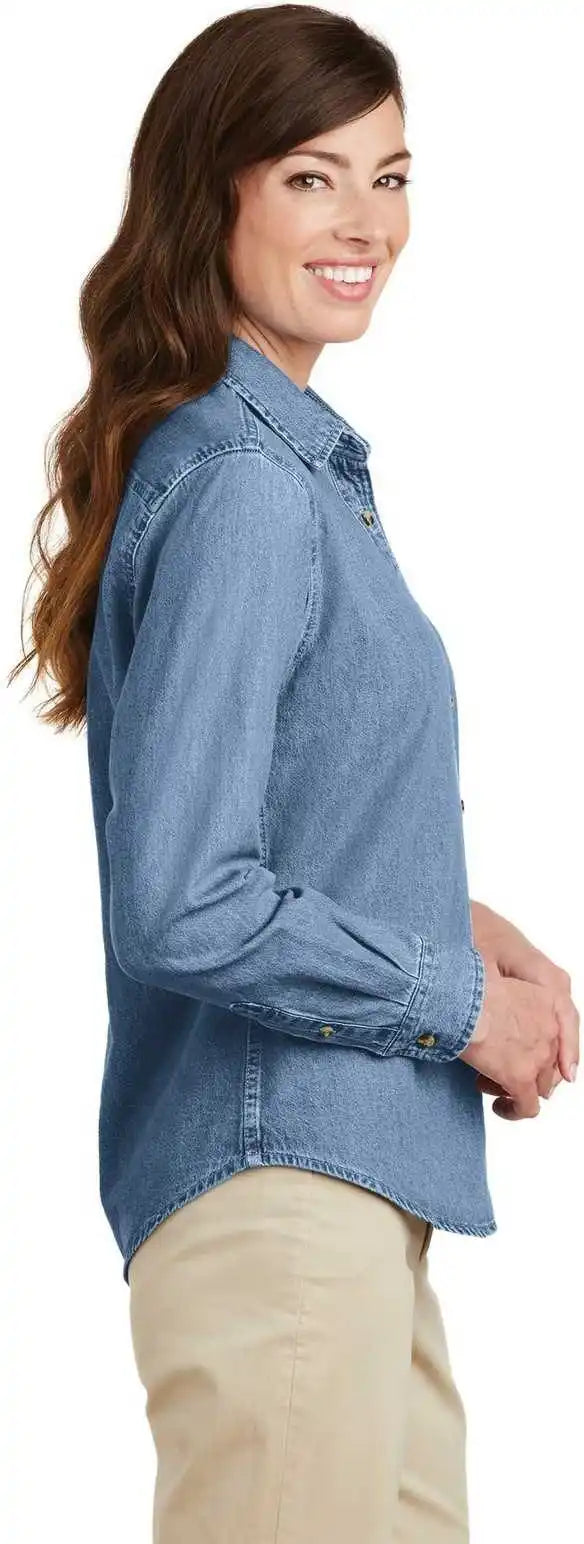 Port & Company Lsp10 Ladies Long Sleeve Value Denim Shirt - Faded Blue