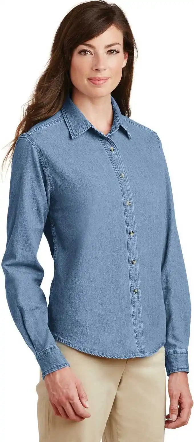 Port & Company Lsp10 Ladies Long Sleeve Value Denim Shirt - Faded Blue