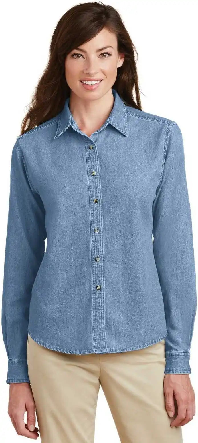 Port & Company Lsp10 Ladies Long Sleeve Value Denim Shirt - Faded Blue
