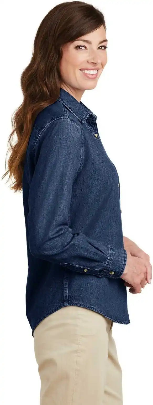 Port &amp; Company Lsp10 Ladies Long Sleeve Value Denim Shirt Ink Blue