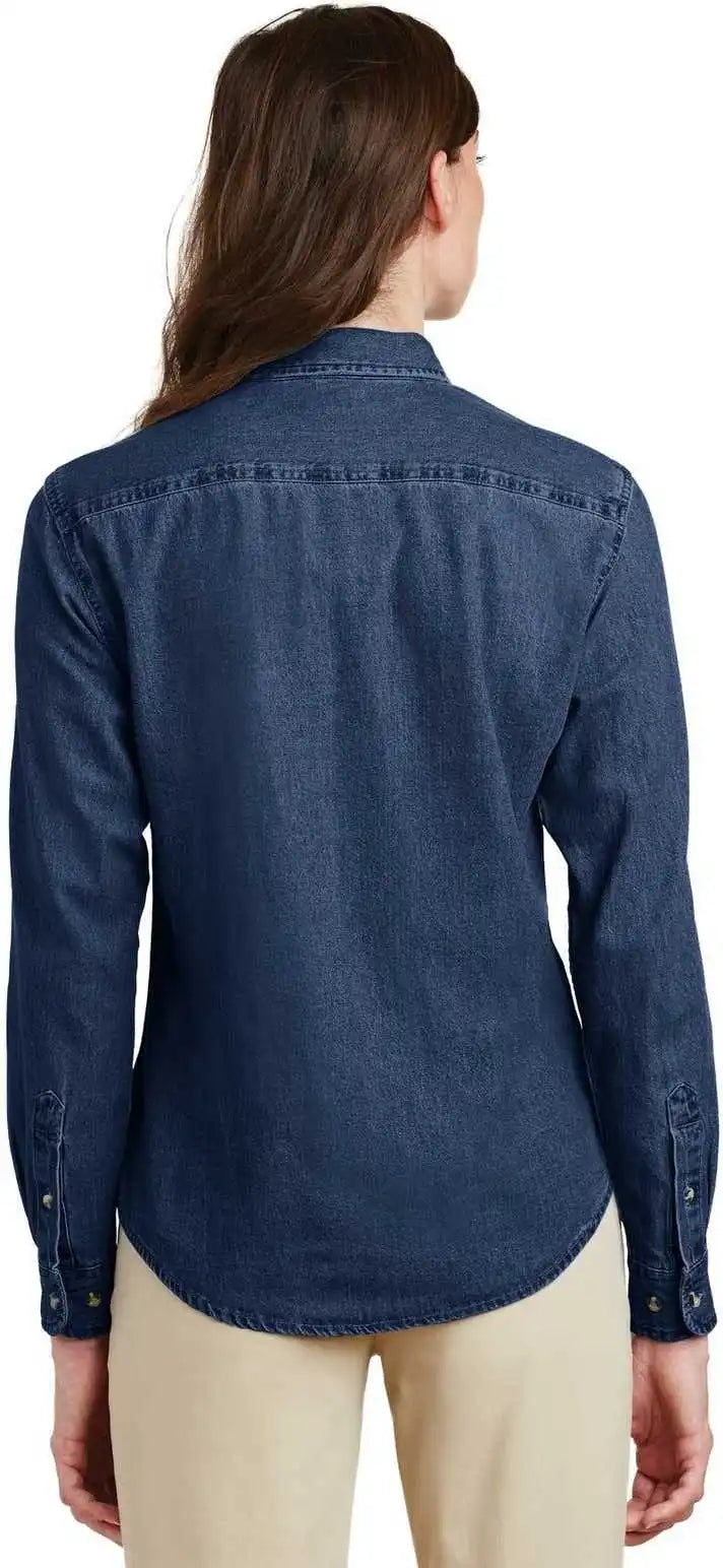 Port &amp; Company Lsp10 Ladies Long Sleeve Value Denim Shirt Ink Blue