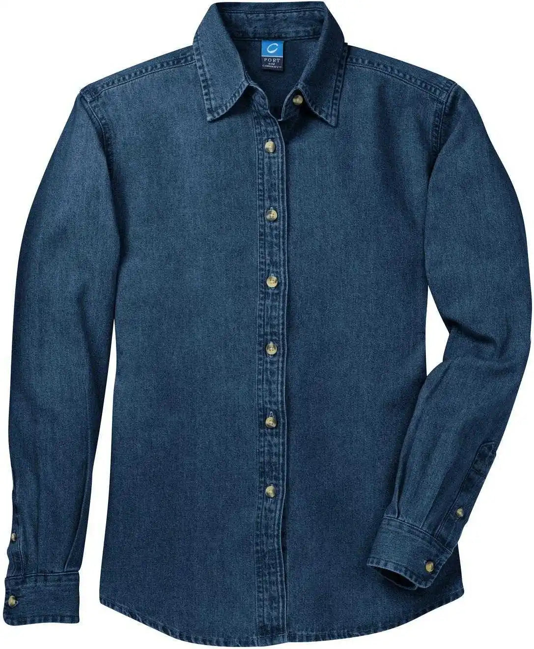 Port &amp; Company Lsp10 Ladies Long Sleeve Value Denim Shirt Ink Blue