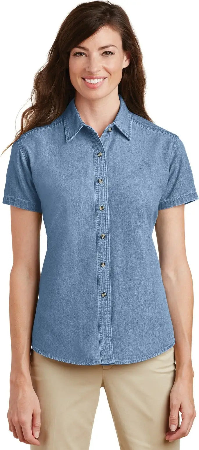 Port & Company Lsp11 co Women’s Short Sleeve Value Denim Shirt - Faded Blue - Ladies Xs
