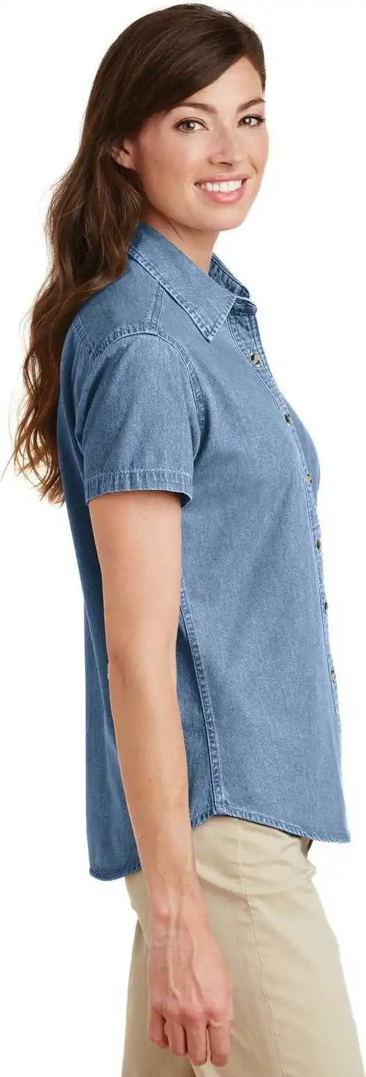 Port &amp; Company Lsp11 Ladies Short Sleeve Value Denim Shirt Faded Blue