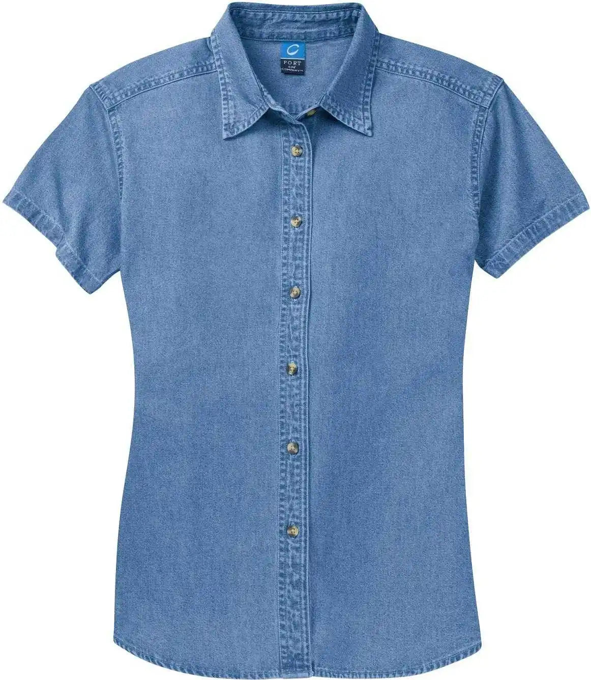 Port &amp; Company Lsp11 Ladies Short Sleeve Value Denim Shirt Faded Blue