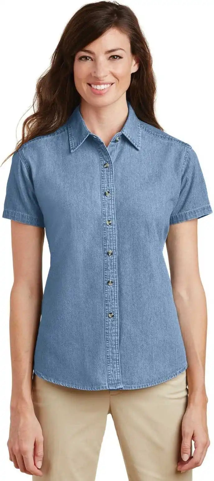 Port &amp; Company Lsp11 Ladies Short Sleeve Value Denim Shirt Faded Blue