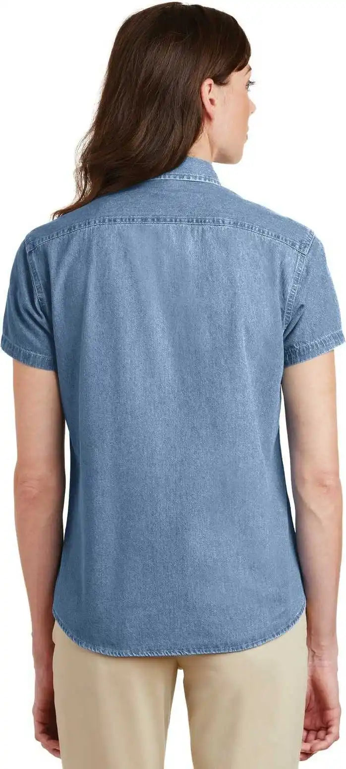 Port &amp; Company Lsp11 Ladies Short Sleeve Value Denim Shirt Faded Blue