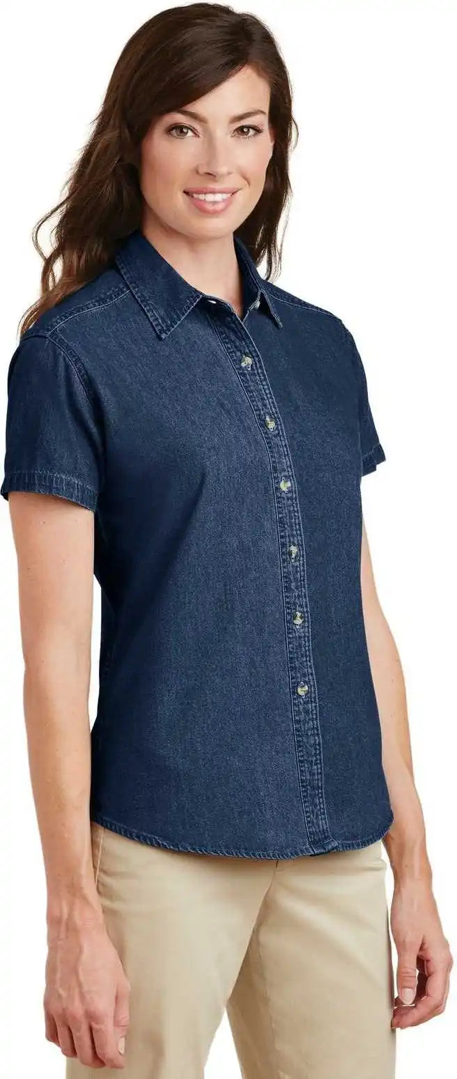 Port &amp; Company Lsp11 Ladies Short Sleeve Value Denim Shirt Ink Blue